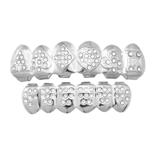 Hip hop silver 18K plated grillz set with poker card symbols and AK letter designs