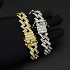Bracciali cubani hip hop in oro e argento con zirconi quadrati incastonati a mano