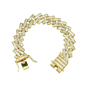 Bracciale cubano dorato stile hip hop con zirconi cubici rettangolari incastonati