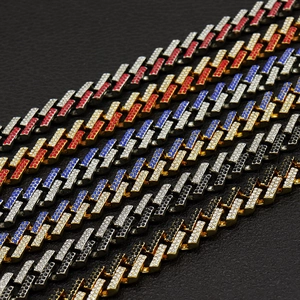 Catene cubane 15mm hip hop con strass colorati in finitura oro e argento