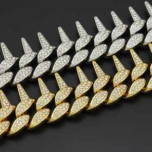 Hip hop Cuban link bracelets in gold and silver with lightning charms and diamonds