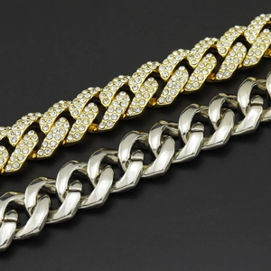 Bracelet cubain 18mm avec losanges en diamant, style hip-hop en or et argent poli
