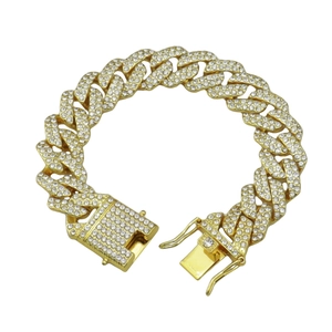 Bracelet cubain 18mm orné de diamants pavés avec fermoir sécurisé style Hip Hop