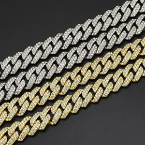 Collier chaîne cubaine 18mm sertie de diamants pour hommes en tons or et argent brillant