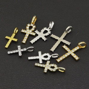 Hip hop iced out cross and Ankh cross pendants in gold and silver finish with diamonds