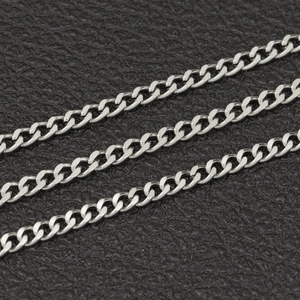 Polished 3mm silver stainless steel Cuban link curb chain necklace on black leather
