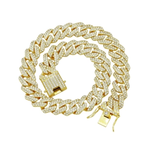 Chaîne cubaine 18mm dorée pour homme sertie de diamants étincelants style hip hop