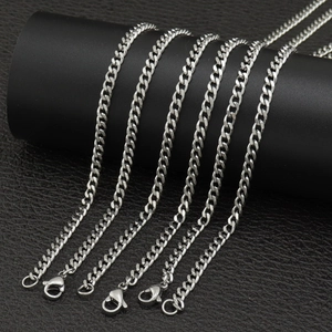 Polished stainless steel Cuban link chains in various lengths with lobster clasp