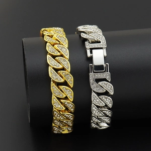 Hip Hop Cuban Link Bracelet For Men Women Vintage Leaf Design Rhinestone Inlaid Zinc Alloy Thick Chain Jewelry Accessories