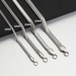 Flat silver snake chain necklaces for men and women in 3mm to 6mm width variations