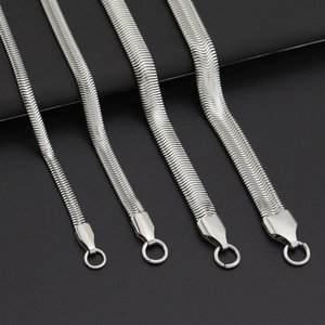 Titanium steel flat snake bone chain necklace set in four different widths for men and women