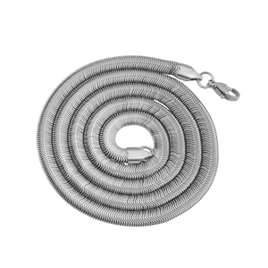 Flat silver stainless steel snake bone chain necklace with secure lobster clasp for unisex wear