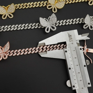Lot de colliers cubains papillon 8mm sertis de diamants en or argent et or rose