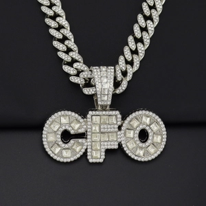 Collar con Colgante de Letra CFO Hip Hop para Hombre Mujer Strass Aleación Cadena Cubana Cadena de Cuerda Joyería Streetwear