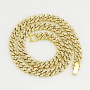 Goldene 9mm kubanische Kette mit funkelnden Kristallen für Hip-Hop-Schmuck-Stil besetzt