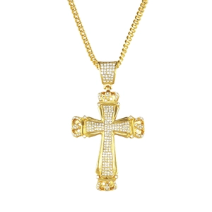 Klassieke hiphop ketting met vergulde kruishanger en fonkelende ingelegde strass steentjes