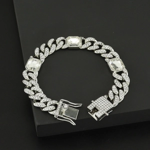 Pulsera de Cadena Cubana Hip Hop para Hombre Con piedras rectangulares y diamantes de imitación en un diseño de estilo callejero de lujo