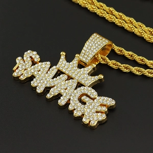 Goldene SAVAGE Buchstabencollier mit Krone und Seilkette für Hip-Hop-Schmuck