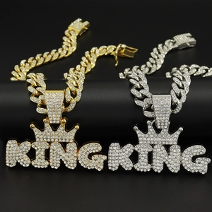 Collana a catena cubana hip hop con ciondolo a corona KING in oro e argento