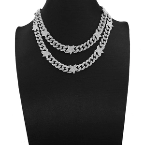 Men Hip Hop Iced Out Cuban Link Necklace Alloy Rhinestone Star Pendant Exaggerated Punk Jewelry Gold Silver Chain