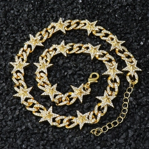 Collier Chaîne Cubaine Pentagramme Hip Hop Strass Étoile Pendentif Collier Alliage Chaîne Épaisse Bijoux Pour Hommes Femmes