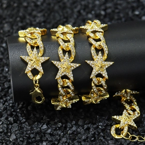 Chaîne cubaine en or hip-hop avec étoiles à cinq branches et diamants incrustés
