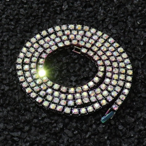 Hip Hop Single Row Rainbow Rhinestone Tennis Chain Alloy AB Crystal Luxury Lock Bone Chain For Men Women Unisex Jewelry