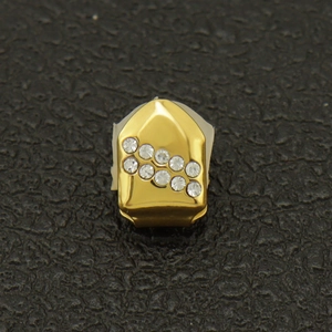 Grillz dentaire simple style Hip-hop plaqué or 18 carats avec double rangée de strass