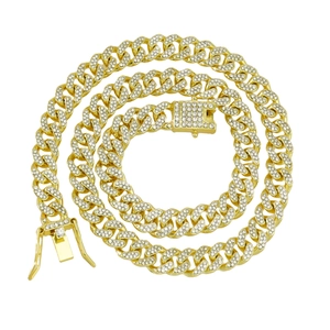 Chaîne Cuban Link 10mm dorée avec pierres scintillantes pour un style bijoux hip-hop
