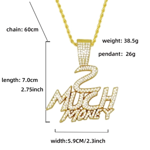 Détails du pendentif hip hop MUCH MONEY glacé avec chaîne torsadée et dimensions