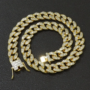 Collana da Uomo Hip Hop Iced Out Con Strass Baguette Catena Cubana in Lega Placcata Oro Argento Gioielli Streetwear