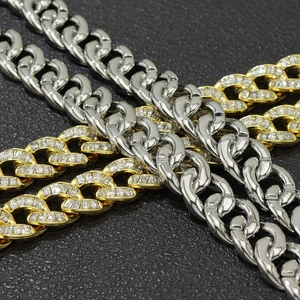 Catena cubana 15mm con zirconi quadrati in oro e argento stile hip hop per uomo e donna