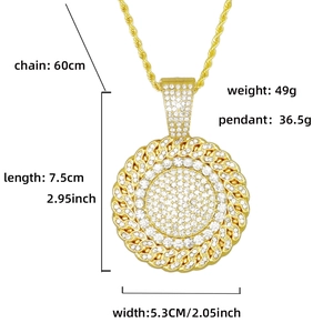 Detalles del colgante de girasol hip hop con cadena de 60 cm y medidas de peso exactas