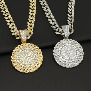 Collar de Colgante de Girasol Redondo Hip Hop para Hombre Aleación Diamante de Imitación Eslabón Cubano Punk Joyería Regalo Oro Plata