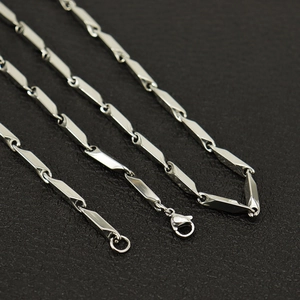Collier Chaîne à Maillons en Bambou Hip Hop en Acier Inoxydable pour Hommes Femmes Chaîne Carrée Géométrique Polie Bijoux