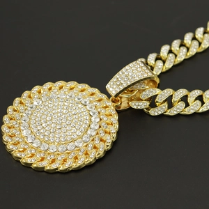 Collar cubano dorado estilo Hip-hop con colgante redondo de girasol con diamantes