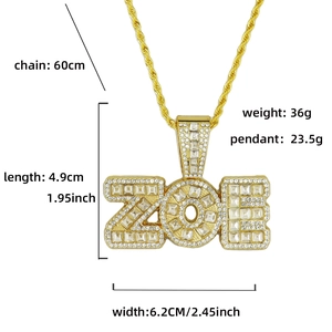 Guía técnica de tallas para colgante ZOE con brillantes y cadena de cuerda dorada 60cm