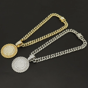 Set de cadenas cubanas punk hip-hop para hombre con colgante de sol en dorado y plateado