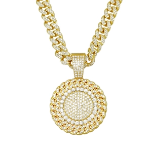 Collar de cadena cubana chapado en oro con colgante de girasol para hombre estilo hip hop