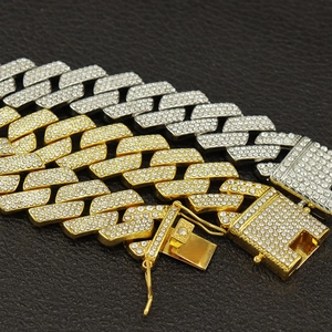20mm iced out Cuban link chain in gold and silver finish with triple row rhinestones