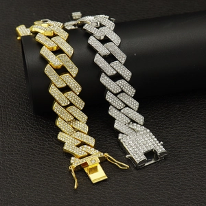 Iced out 20mm Cuban link chains in gold and silver finish with triple row rhinestones