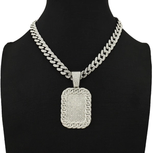 Collana con Pendente Rettangolare Iced Out in Lega di Zirconia Hip Hop per Uomo Catena Cubana Streetwear Oro Argento Gioielli