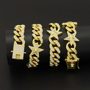 Hip Hop Iced Out Legierung Kubanische Gliederkette Halskette Mit Sternanhängern Gold Silber Strass Streetwear Schmuck Unisex