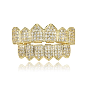 Hip Hop Teeth Grillz Copper Micro Inlaid Zirconia Top And Bottom Teeth Grills For Party Performance Rap Men Women Jewelry