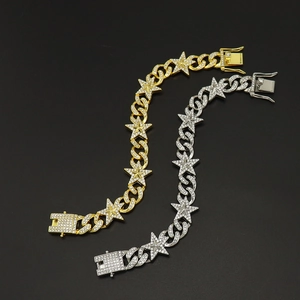 Hip Hop Panzerkette mit Sternanhänger und weißen Zirkonia Steinen in Gold und Silber Finish