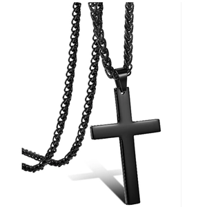 Herren Edelstahl Kreuz Anhänger Halskette Punk Weizenkette Schwarz Gold Stahlfarbe Religiöser Schmuck Für Tägliche Party