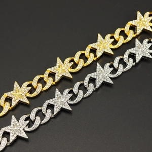 Hip-Hop Cuban Link Kette mit eisbesetzten Sternen in Gold- und Silberoptik