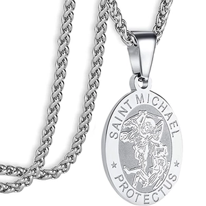 Collier Pendentif Médaille Saint Michel Vintage Acier Inoxydable Relief Ange Religieux Protection Bijoux Pour Hommes Femmes Quotidien