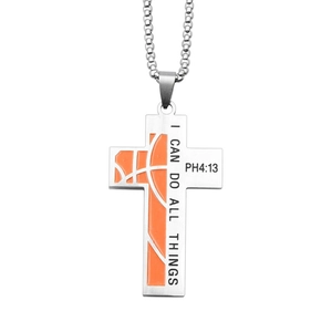 Collana a croce basket in acciaio inossidabile con incisione I CAN DO ALL THINGS