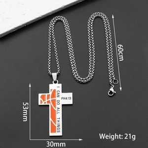 Collana a croce in acciaio inossidabile con texture basket e incisione I CAN DO uomo